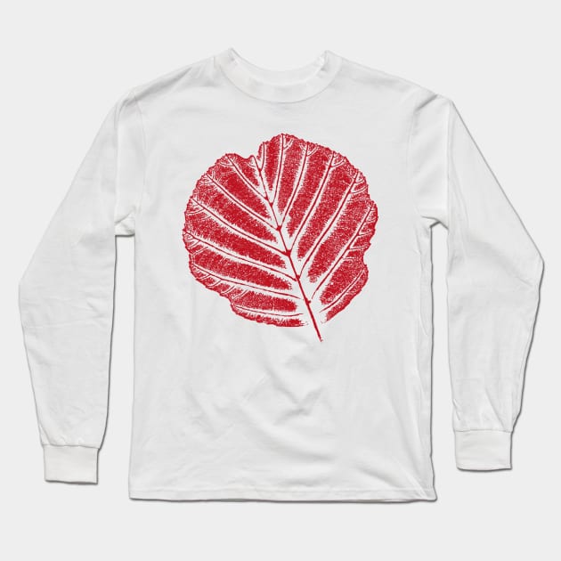 Alder Leaf - Botanical - Leaves Imprint- AUTUMN RED Long Sleeve T-Shirt by Nikokosmos